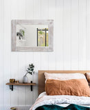 Toyswill Mirrors for Wall Rustic Wooden Frame Rectangle Mirror Vintage Hanging Mirror for Bedroom Bathroom Living Room Farmhouse Wall Decor White Large 20" x 16 "