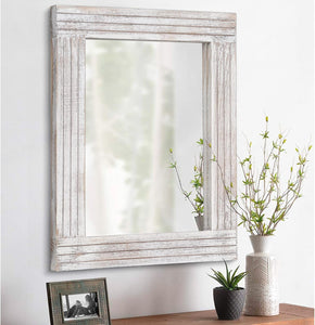 Toyswill Mirrors for Wall Rustic Wooden Frame Rectangle Mirror Vintage Hanging Mirror for Bedroom Bathroom Living Room Farmhouse Wall Decor White Large 20" x 16 "