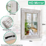 Toyswill Mirrors for Wall Rustic Wooden Frame Rectangle Mirror Vintage Hanging Mirror for Bedroom Bathroom Living Room Farmhouse Wall Decor White Large 20" x 16 "